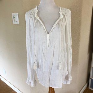 PAIGE Jordana Boho Blouse Tassel NWT Crinkled Sz M